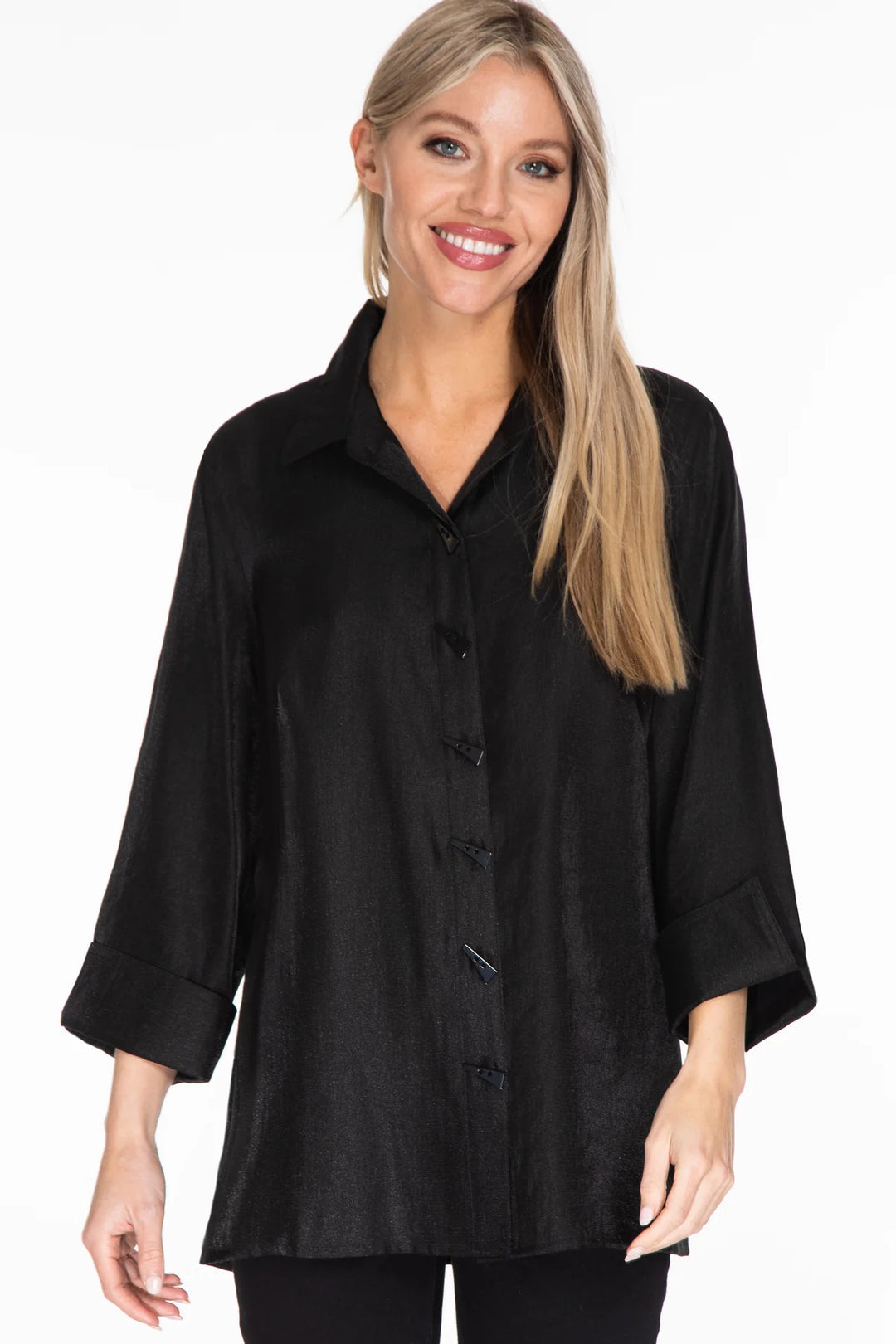 Multiples Black Turn Up Cuff Button Top