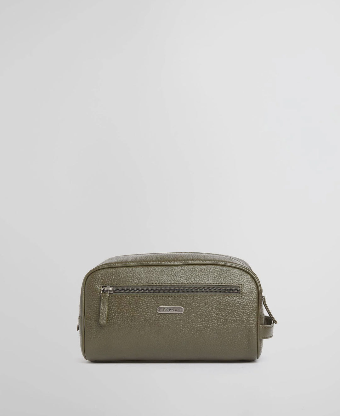 Barbour Brunton Leather Washbag in Dark Olive