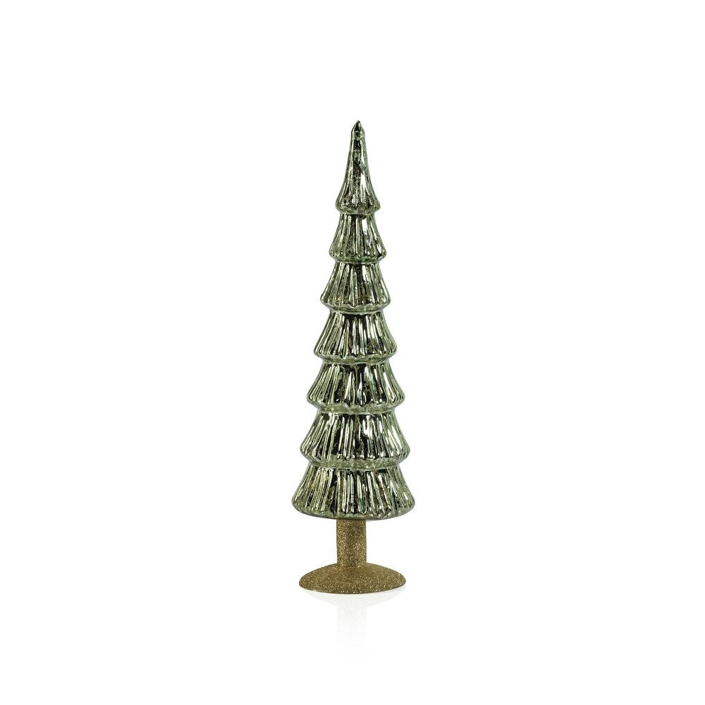 Alpine Glass Tree on Gold Glitter Base-Light Green Large