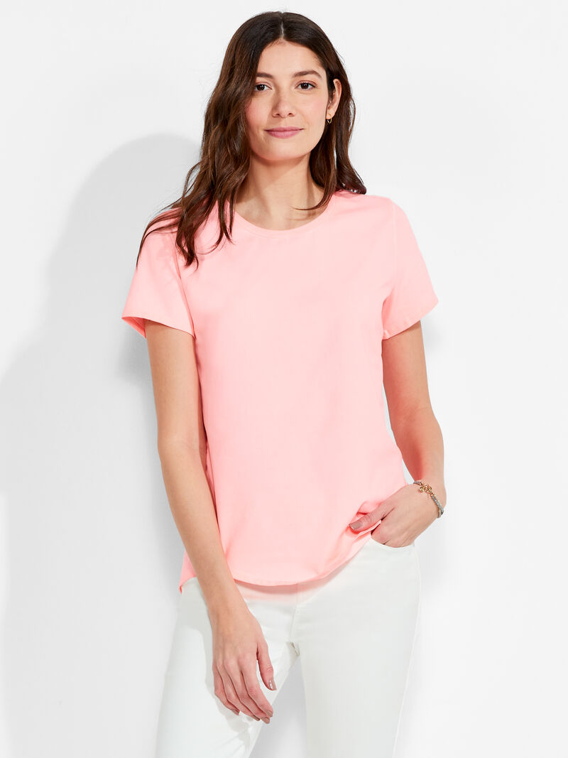 Nic + Zoe Short Sleeve Shirt Tail Crew in Coral