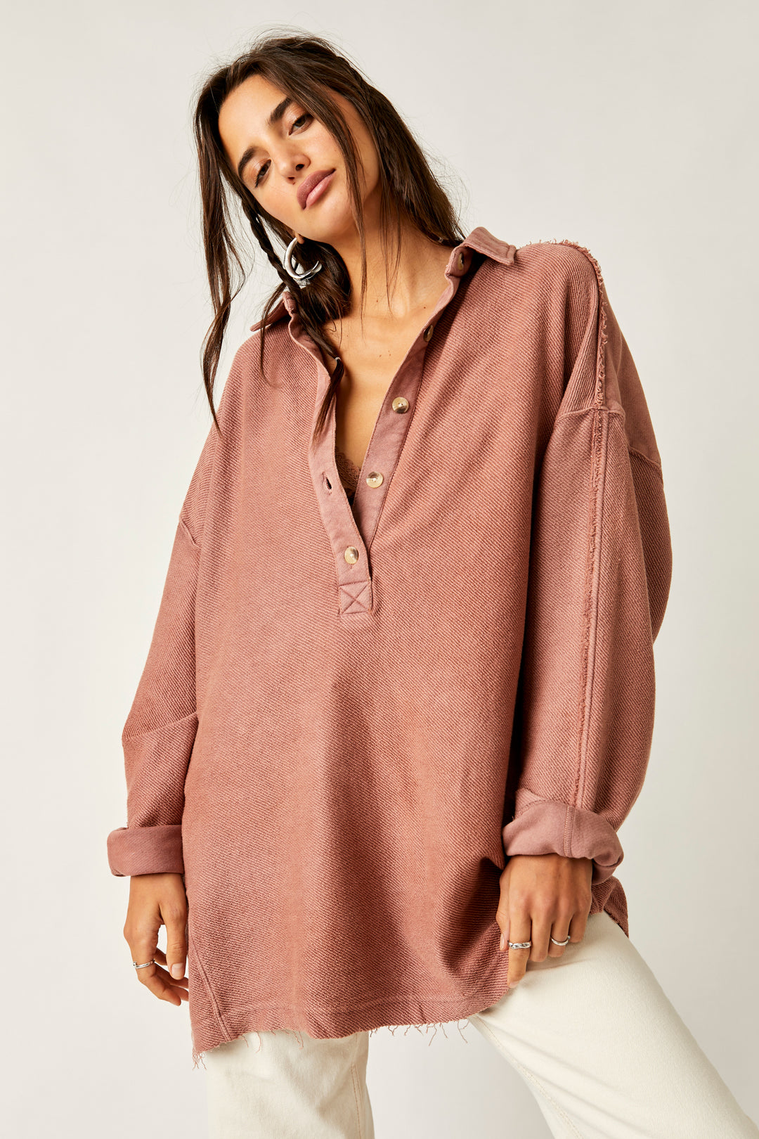 Free People Willow Polo Top in Antique Oak