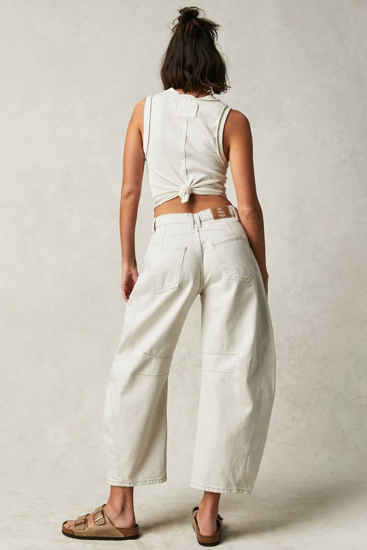 Free People Lucky You Mid Rise Barrel Pant in Milk