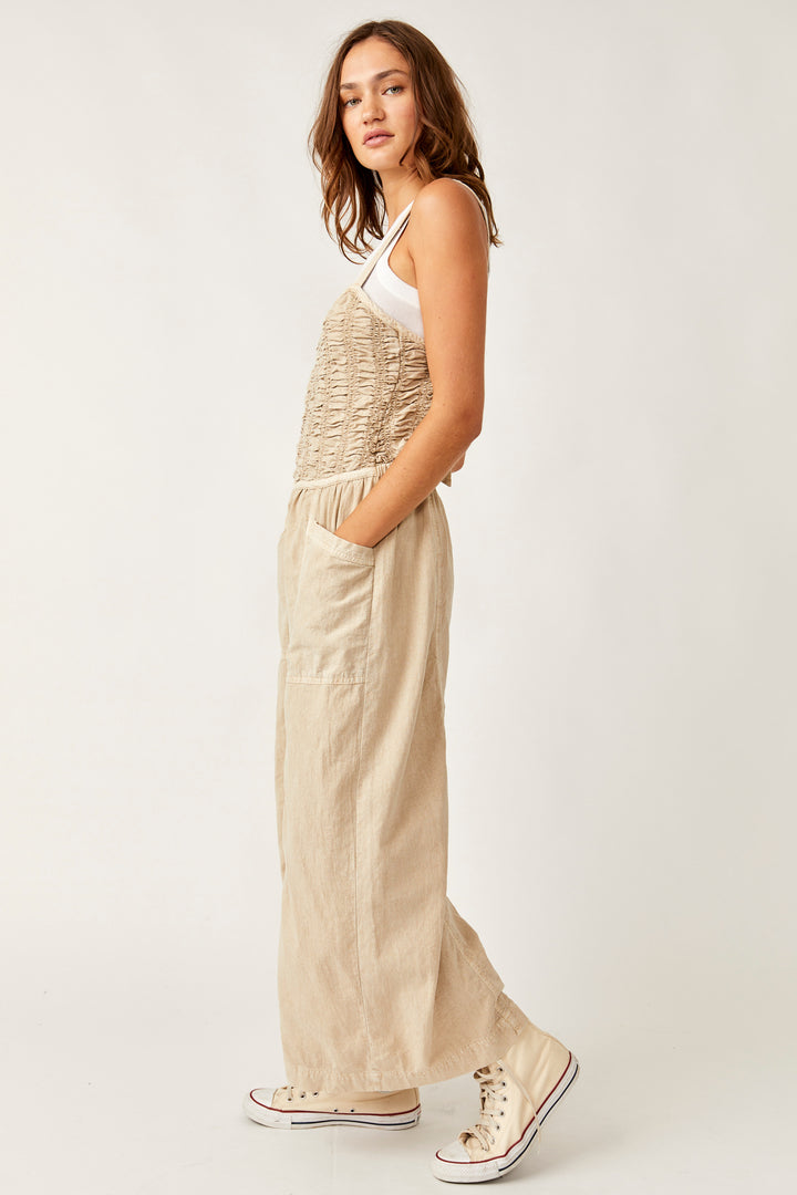 Free People Forever Always Ruched Onesie in Bleached Sand