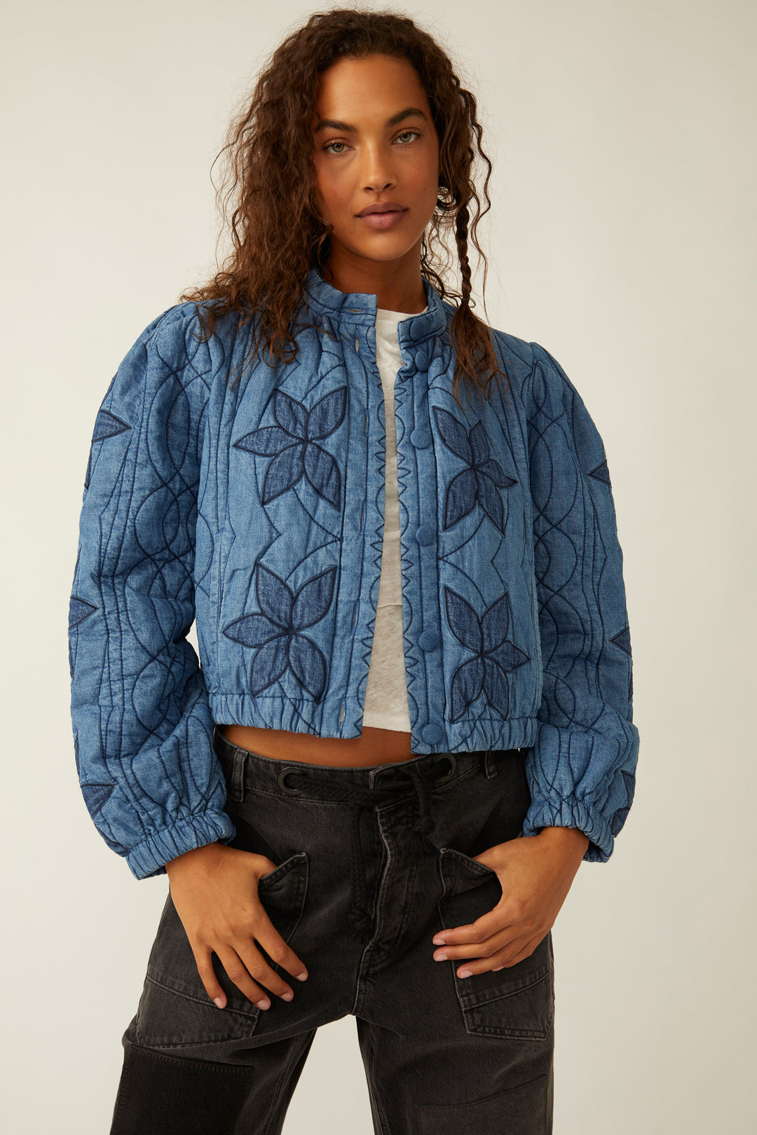 Free People Quinn Quilted Jacket in Indigo