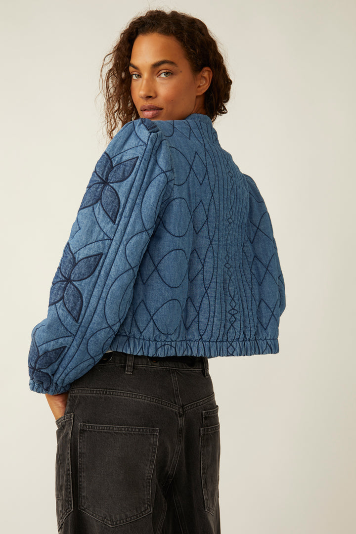 Free People Quinn Quilted Jacket in Indigo