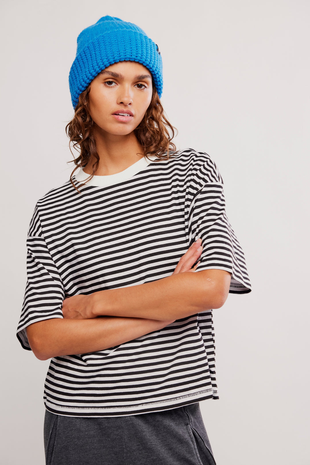 Free People Stripe Tackle Tee in Court Stripe Black