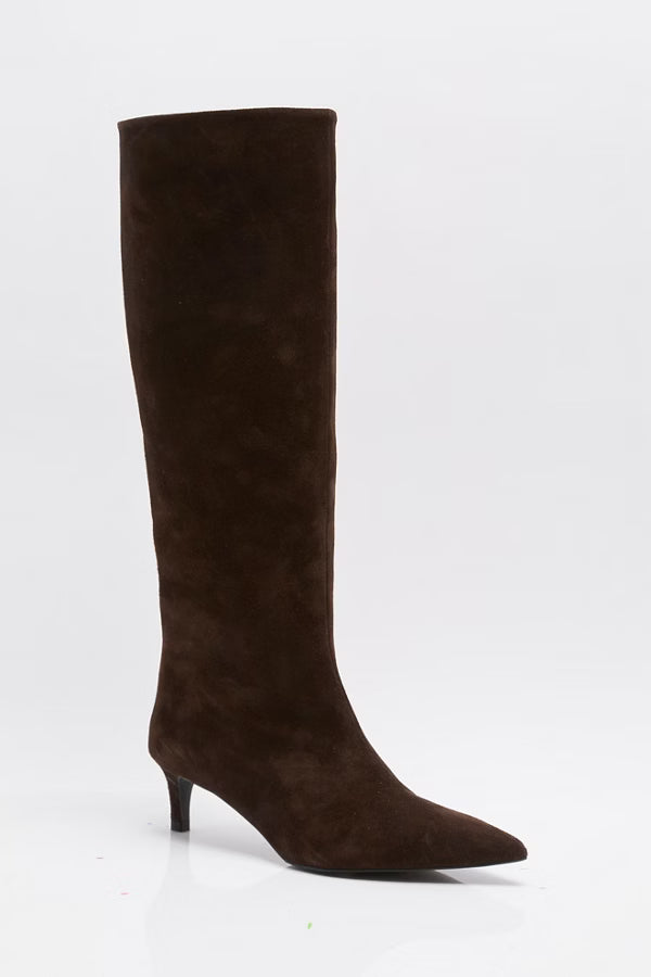 Free People Kiki Kitten Heel Boot in Chocolate Suede