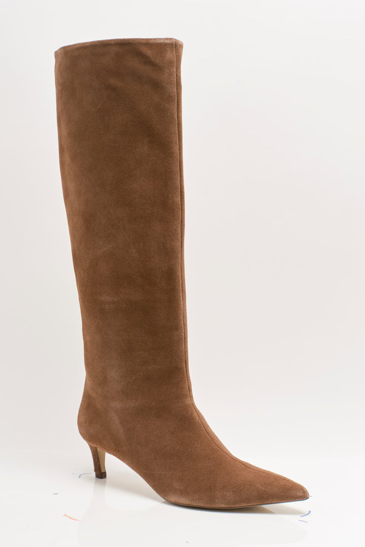 Free People Kiki Kitten Heel Boot in Tan Suede