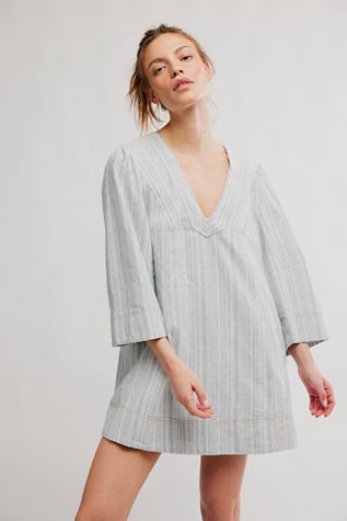 Free People Goldie Balloon Sleeve Dress in Indigo Combo