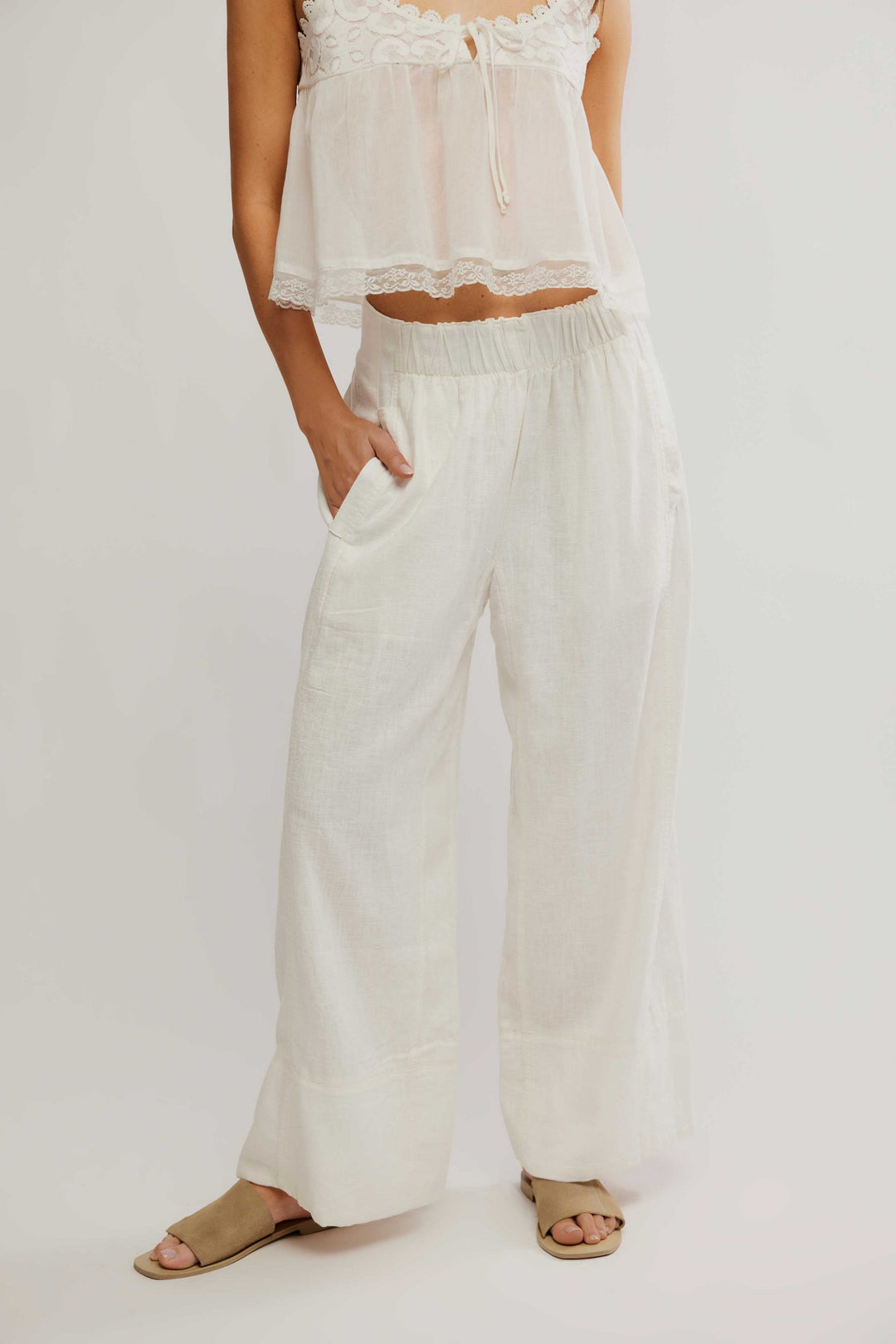 Free People Days End Solar Linen Pant in Clean Ivory