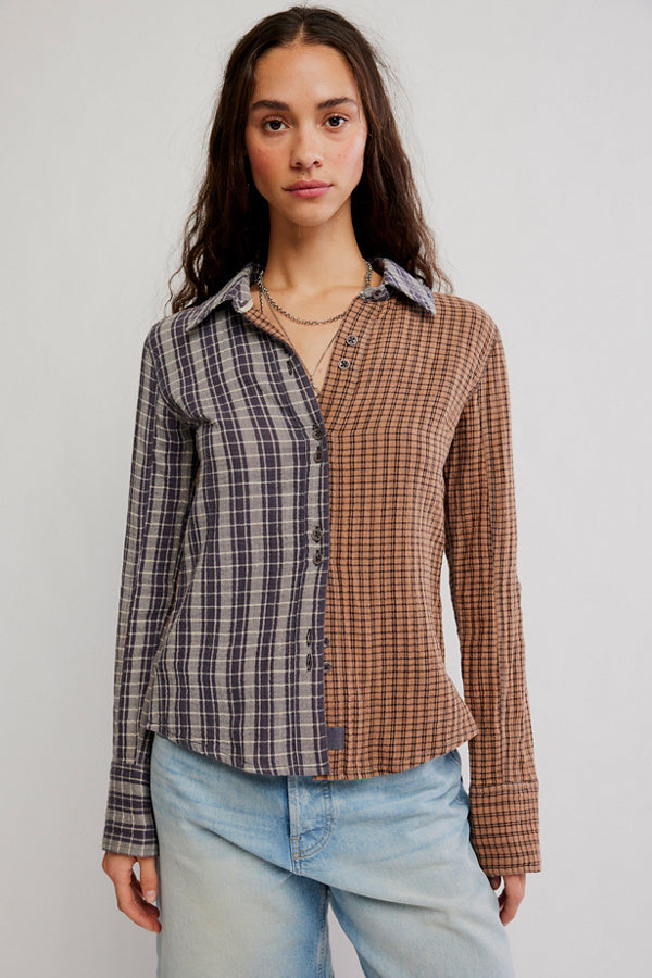 Free People Benny Slim YD Plaid Top