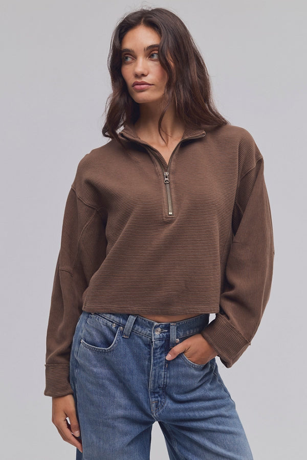 Free People Celeste Quarter Zip in Teak