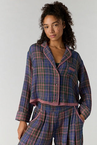Free People One And Done PJ Shirt in Midnight Combo