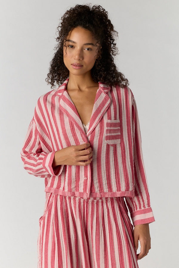 Free People One And Done PJ Shirt in Red Combo
