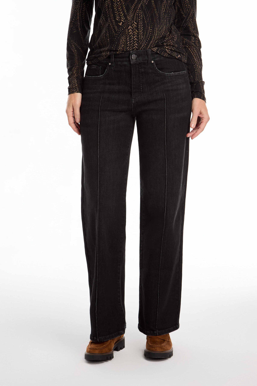 French Dressing Olivia Pintuck Wide Leg Jeans in Black Wash