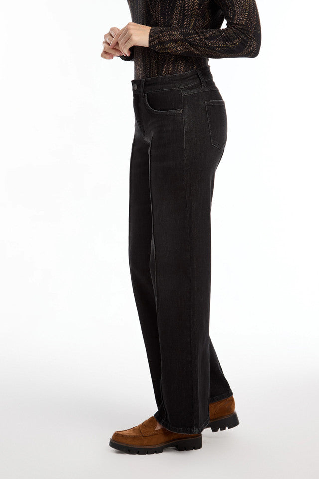 French Dressing Olivia Pintuck Wide Leg Jeans in Black Wash