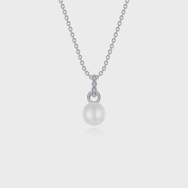 Lafonn Sterling Silver 20'' .04Ctw CZ Fresh Water Pearl Drop Necklace