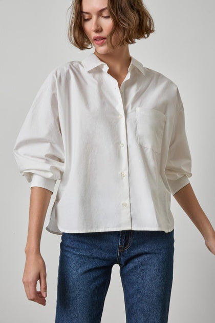 Lilla P Dolman Sleeve Button Down Shirt in White