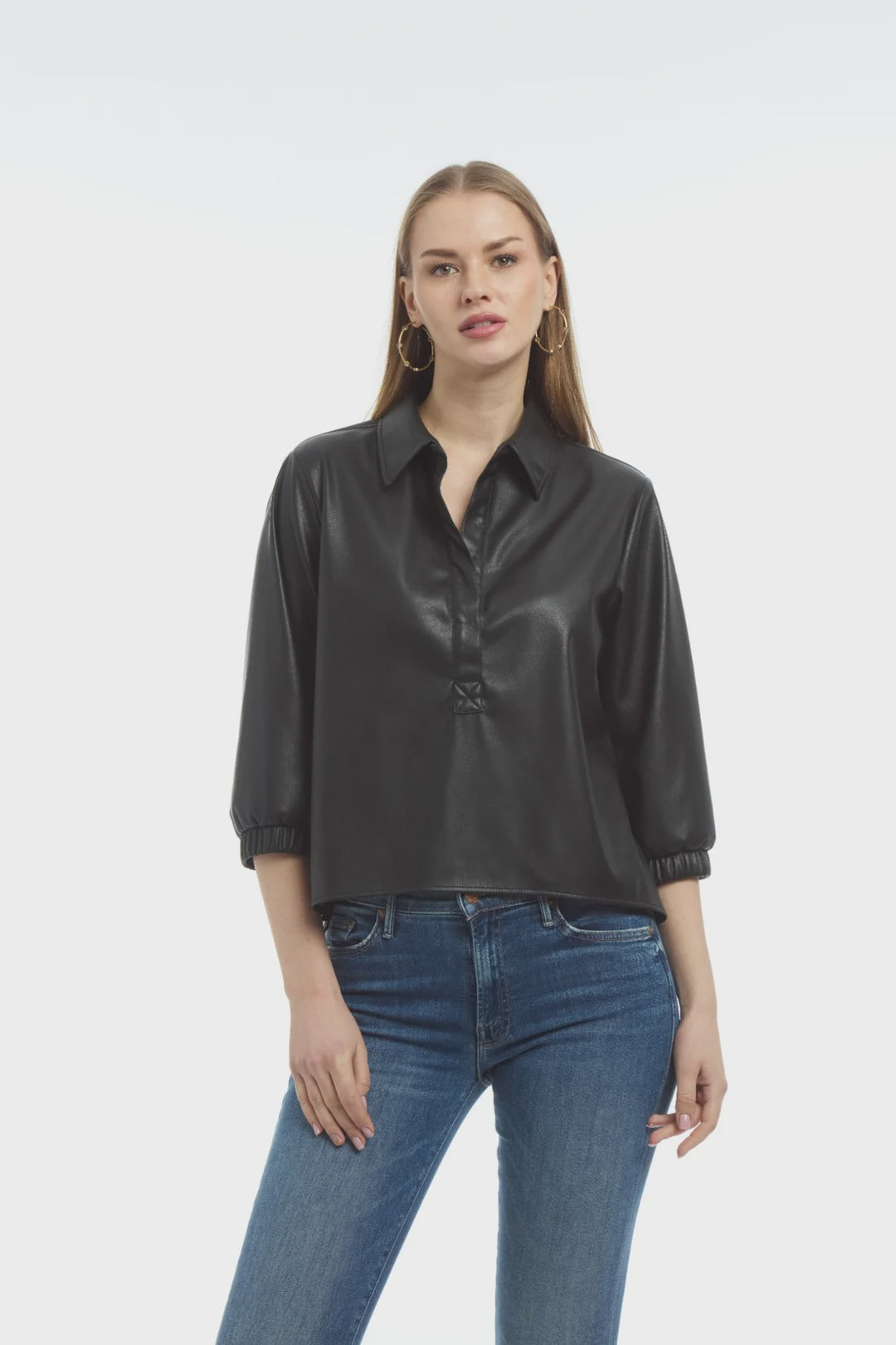 Patty Kim 3/4" Sleeve Vegan Top in Black
