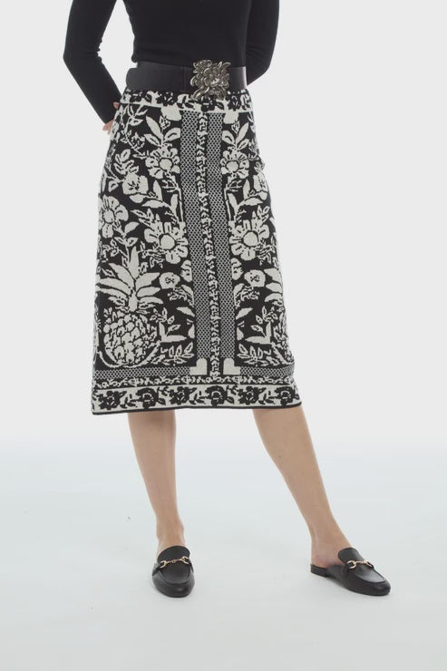 Patty Kim Rhumba Pineapple Knit Skirt in Black