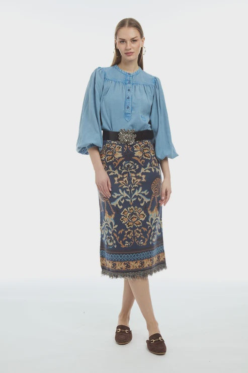 Patty Kim Camille Knit Skirt in Navy