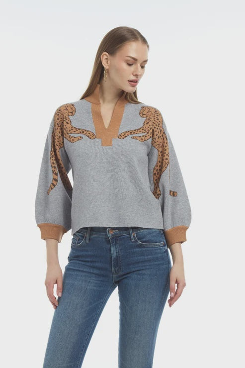 Patty Kim Cheetah Knit in Charcoal Camel