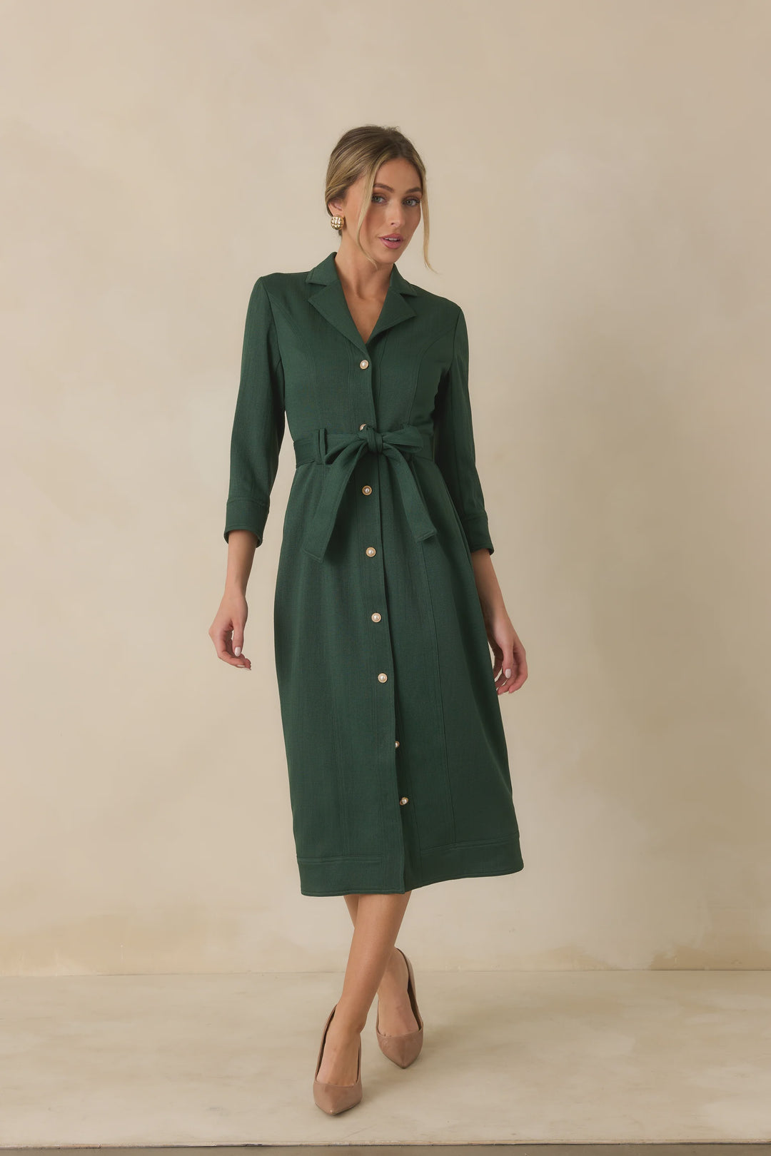 Prosperina Celia Button Front Midi Dress - Archive Green