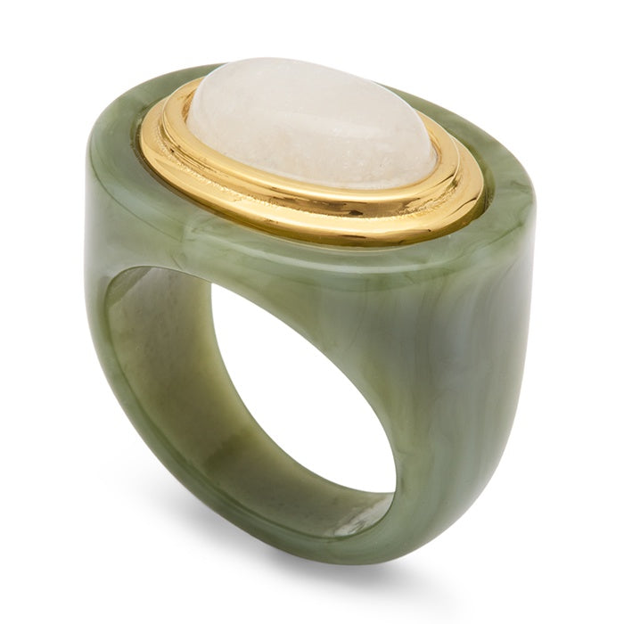 Lucas Jack Jade Resin With Small Moonstone Ring