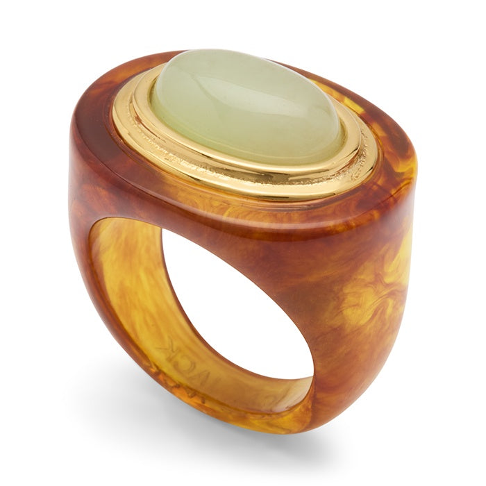 Lucas Jack Tortoise Shell Resin With Small Aquamarine Quartz Ring