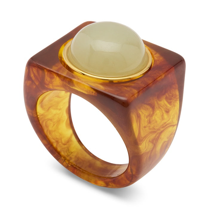 Lucas Jack Tortoise Shell Resin With Aquamarine Quartz Ring
