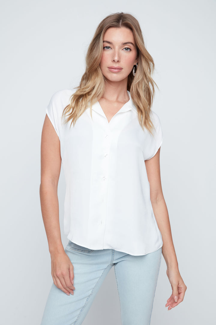 Renuar Woven Collar Top in Creme