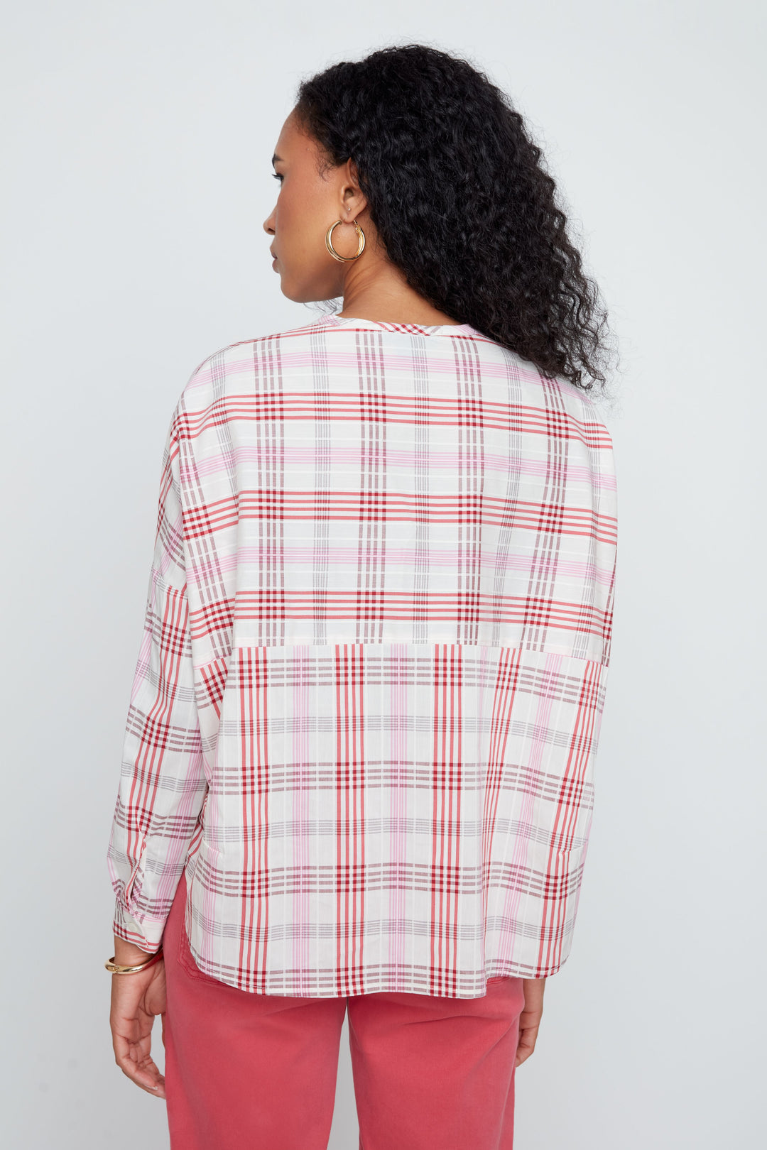 Renuar Woven Button Down Top in Scarlet Combo