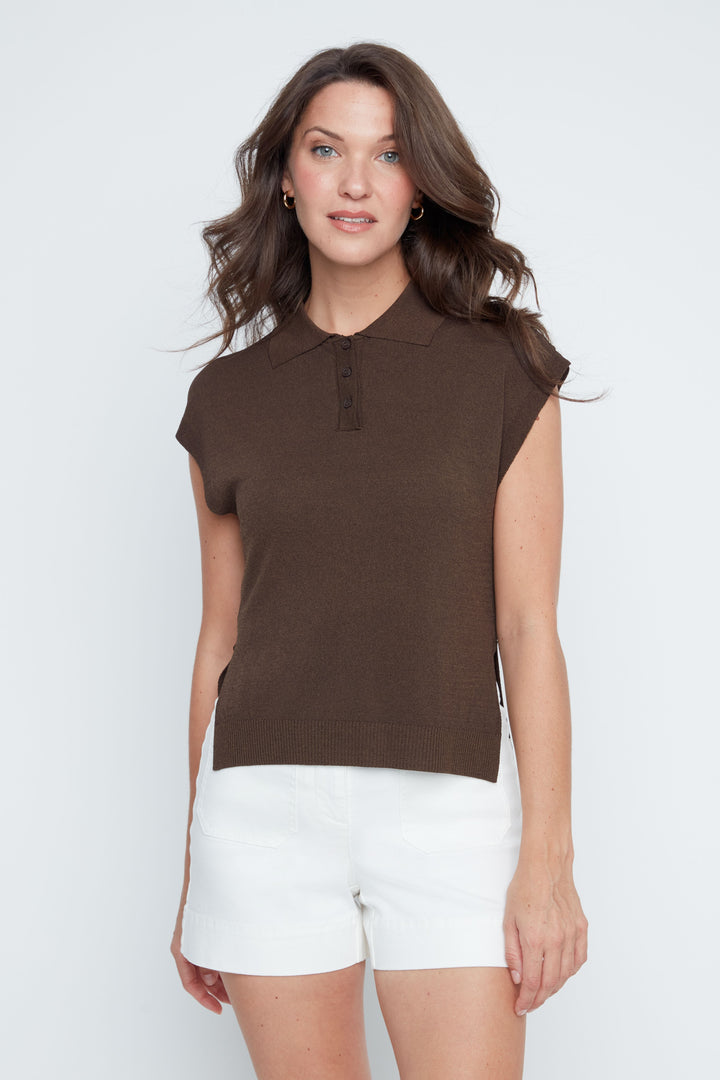 Renuar Knit Sleeveless Sweater in Chocolate