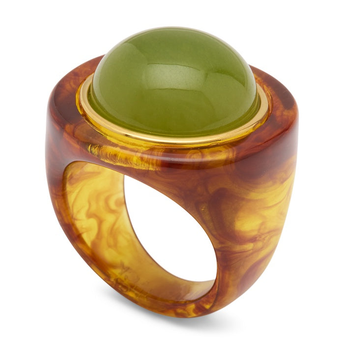 Lucas Jack Tortoise Shell Resin With Lime Green Quartz Ring