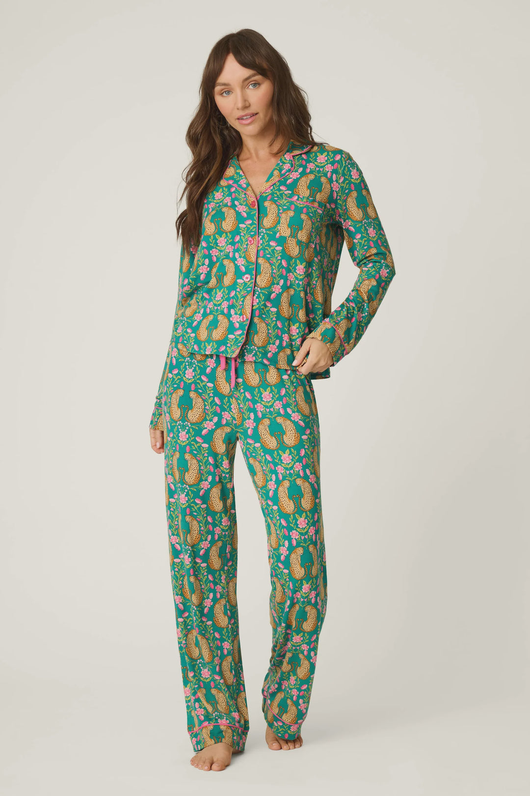 PJ Salvage Cheetah Bonita Dreams Cheetah Print Long Sleeve PJ Set