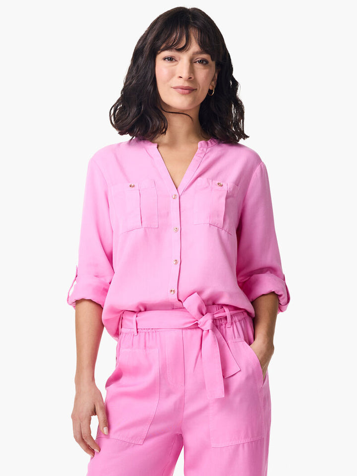 Nic + Zoe Drapey Utility Shirt in Pink Lotus