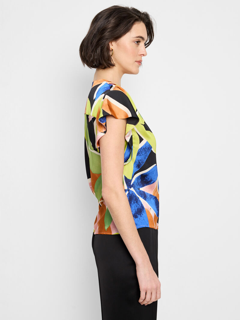 Nic + Zoe Mega Blooms Flutter Woven Top in Green Multi
