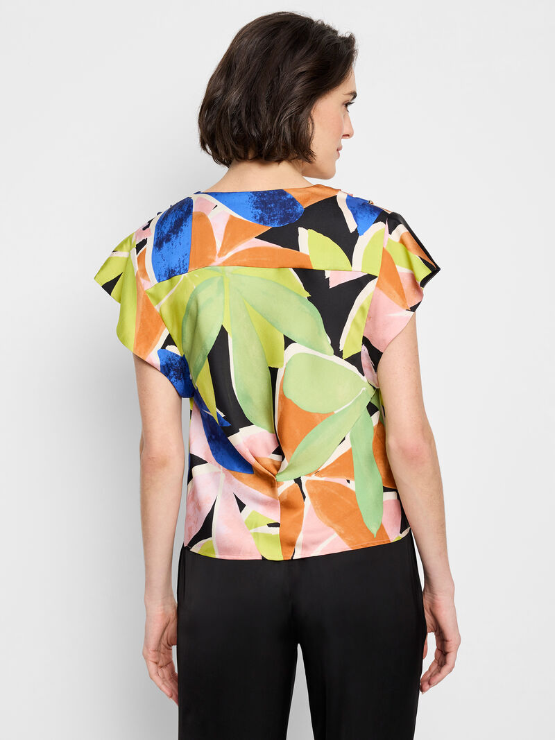 Nic + Zoe Mega Blooms Flutter Woven Top in Green Multi