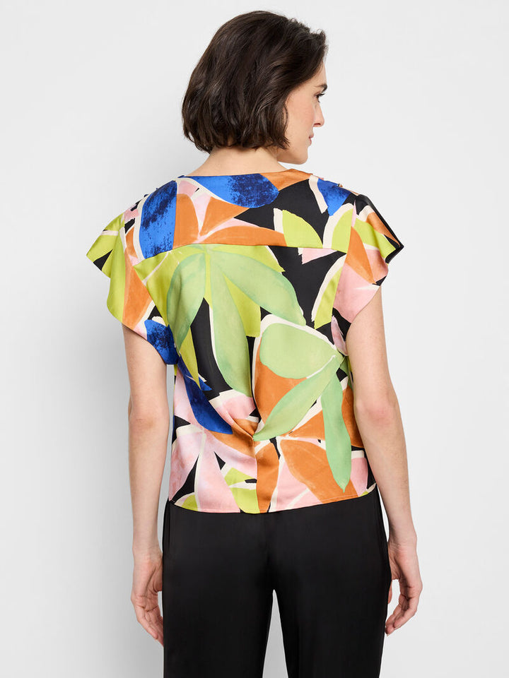 Nic + Zoe Mega Blooms Flutter Woven Top in Green Multi