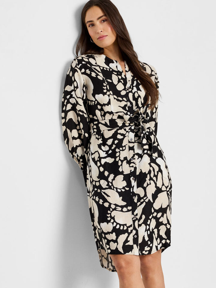 Nic + Zoe Evening Petal Black Printed Blouse Cream Dress