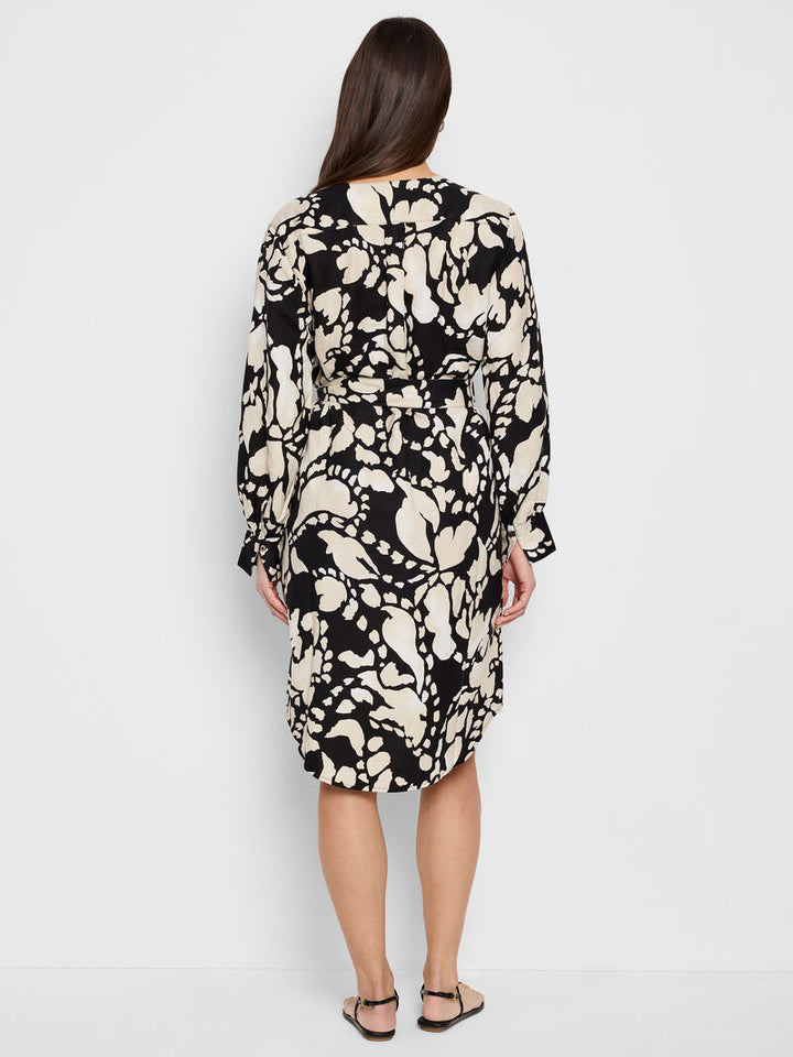 Nic + Zoe Evening Petal Black Printed Blouse Cream Dress