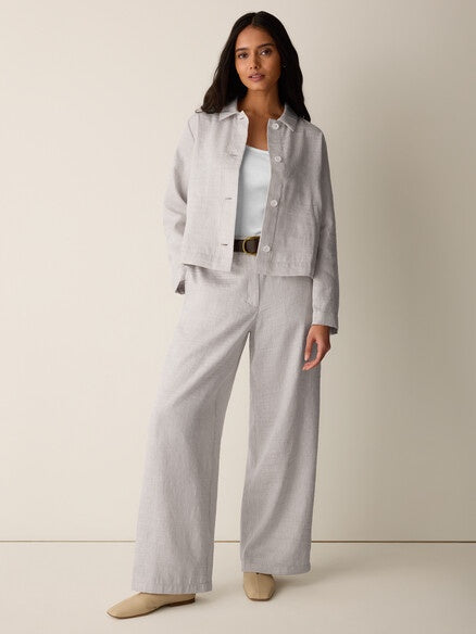 Eileen Fisher Striped Linen Sheen Full-Length Trouser in Wheat