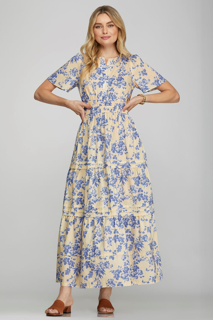 Where My Heart is Blue Printed Cream Dress