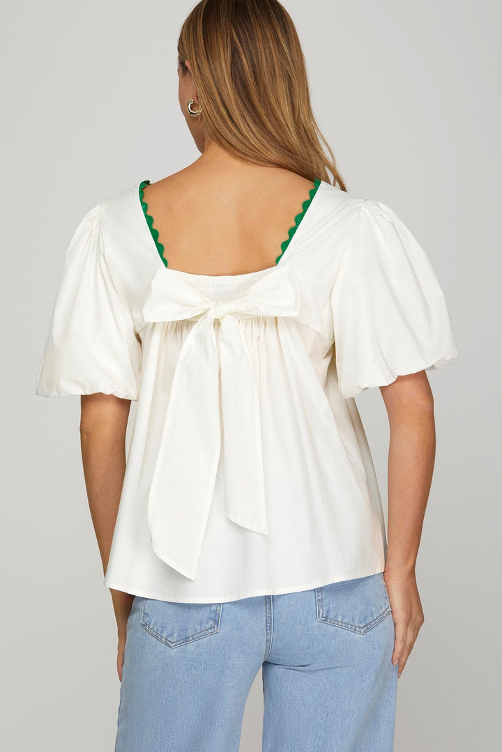 This Is The One Off White Green Trim Top