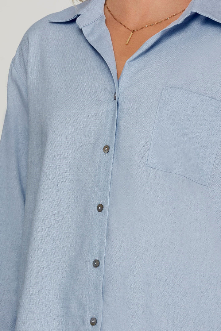 My Moment Long Sleeve Button Down Top in Blue