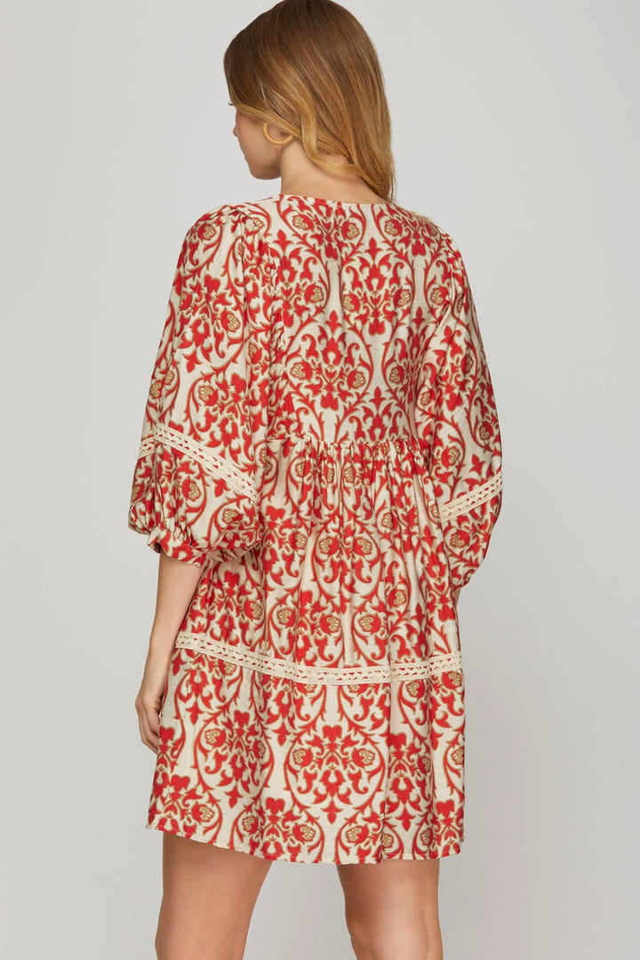 Slowing Down Printed Red Dress