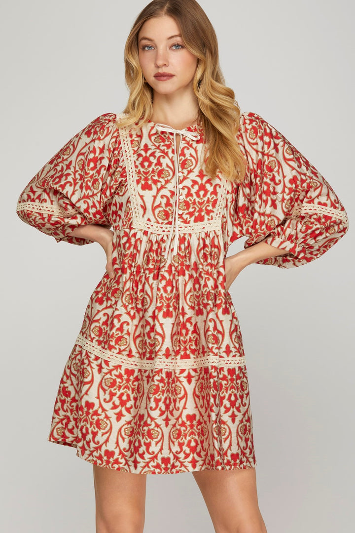 Slowing Down Printed Red Dress