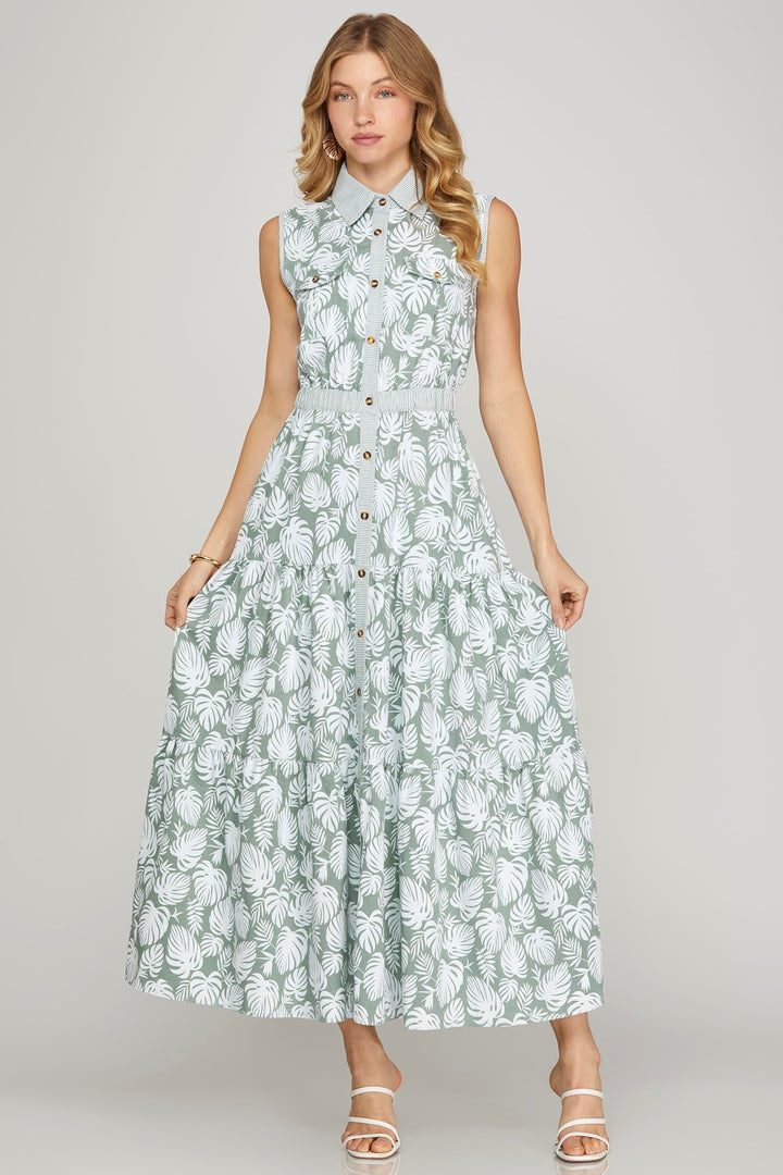 This Slate Tropical Printed Maxi Dress