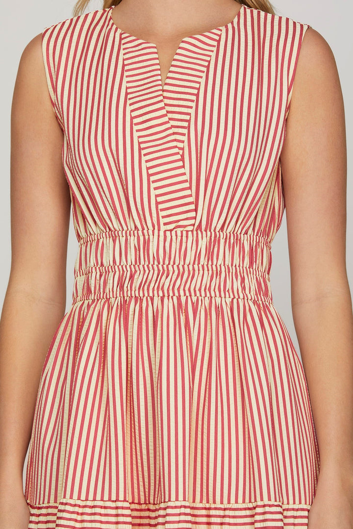 Whatever Comes Red Stripe Printed Midi Dress