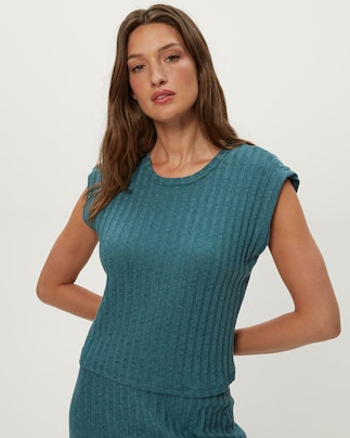 Jinny Power Shoulder Top in Glaze